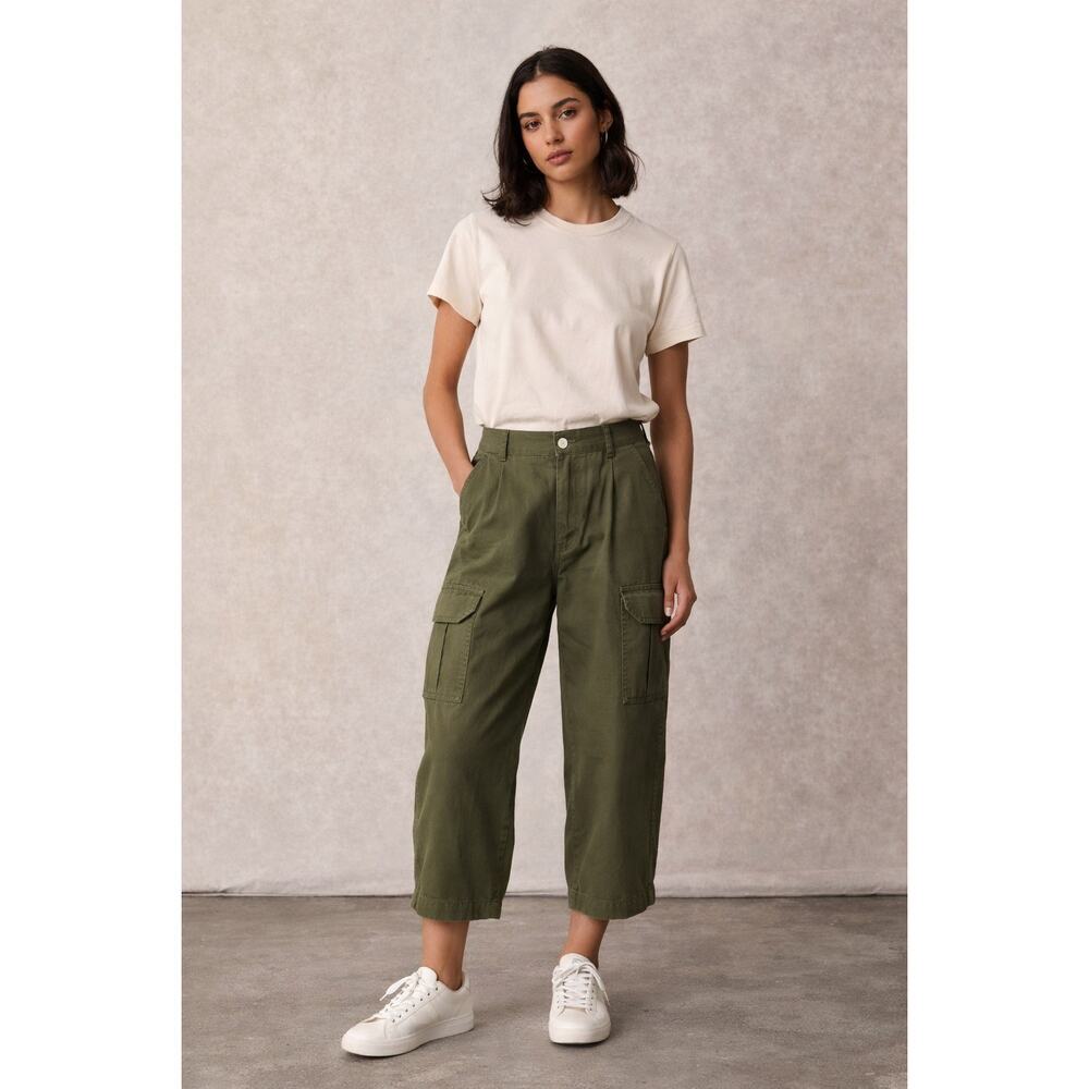 Edwin Harlow Crop Cargo Pants Olive Green Barrel Leg Utility Size 29